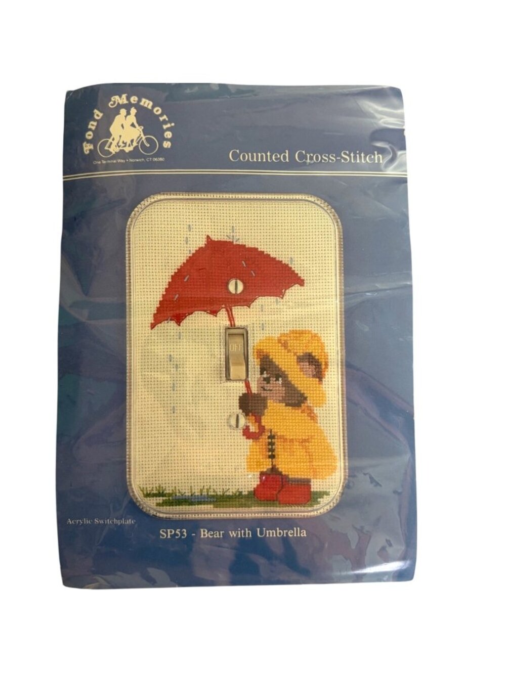 Fond Memories Cross Stitch Kit SP53 Acrylic Switchplate Bear With Umbrella 18ct